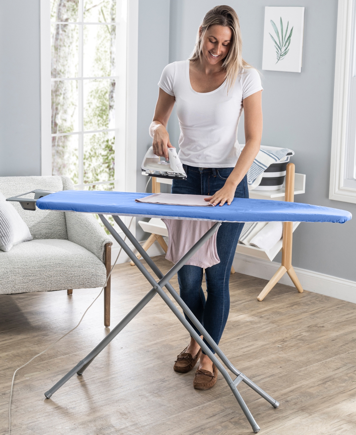 Seymour Home Products Adjustable Height, 4 Leg Ironing Board with Mesh Top and Iron Rest