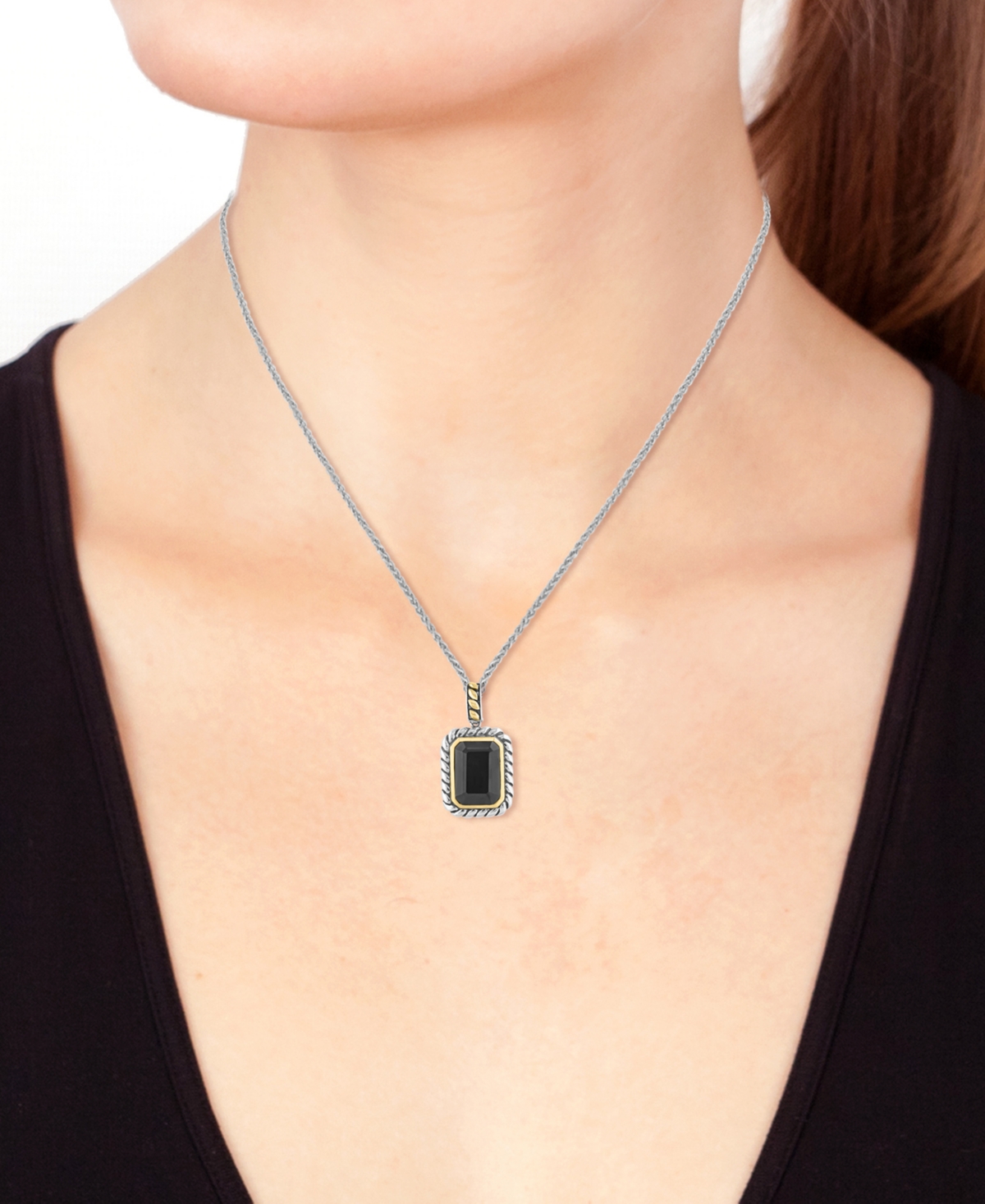 Shop Effy Collection Effy Onyx Rope-framed 18" Pendant Necklace In Sterling Silver & 14k Gold-plate