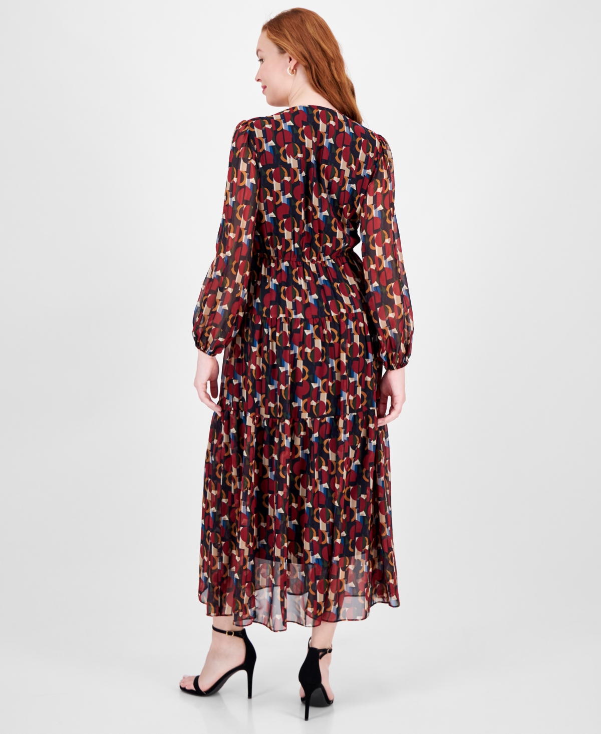 Shop Robbie Bee Women's Printed V-neck Long-sleeve Dress In Black,mult