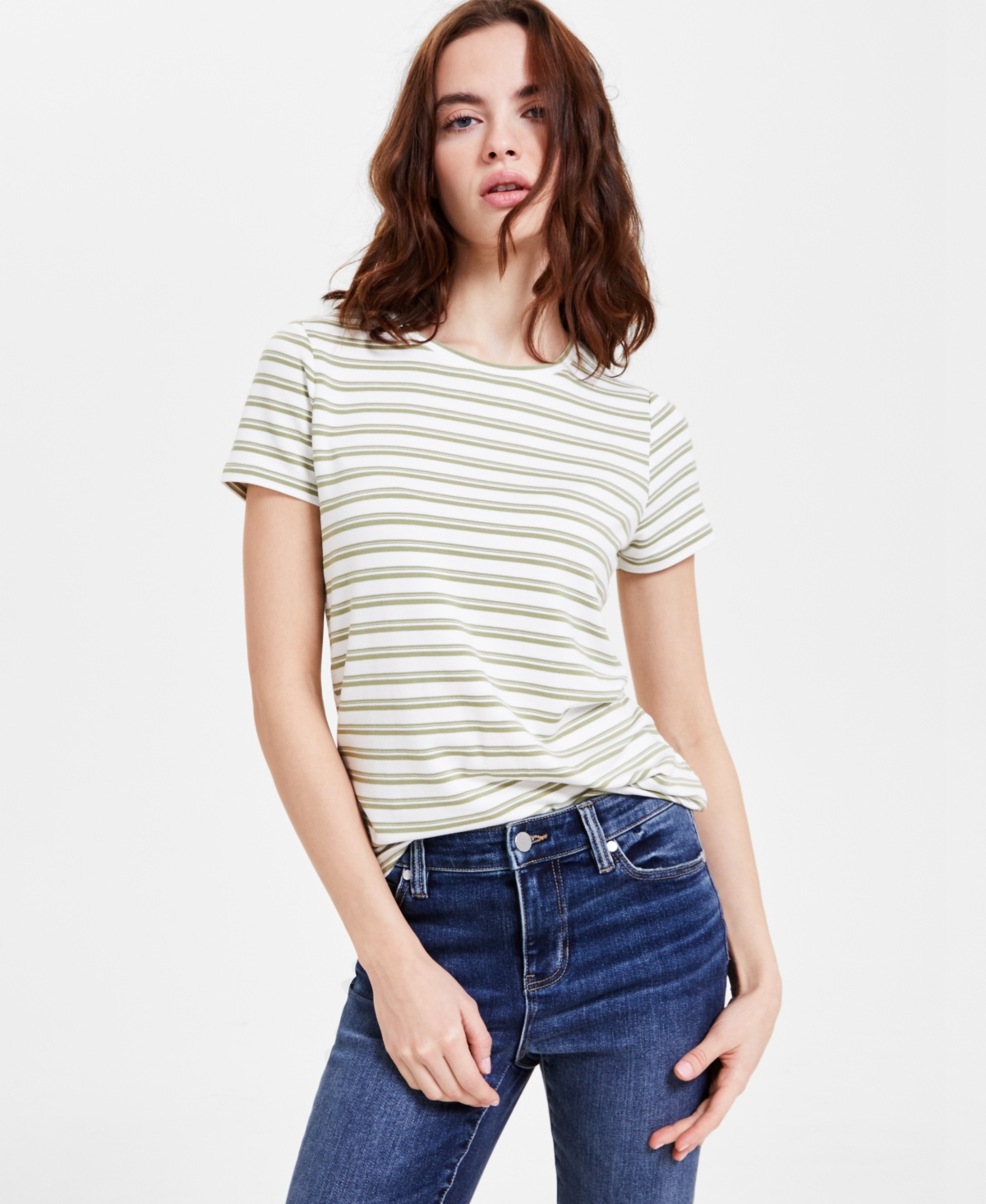 Women's Short-Sleeve Striped Tee - Whipped Cream Lotus