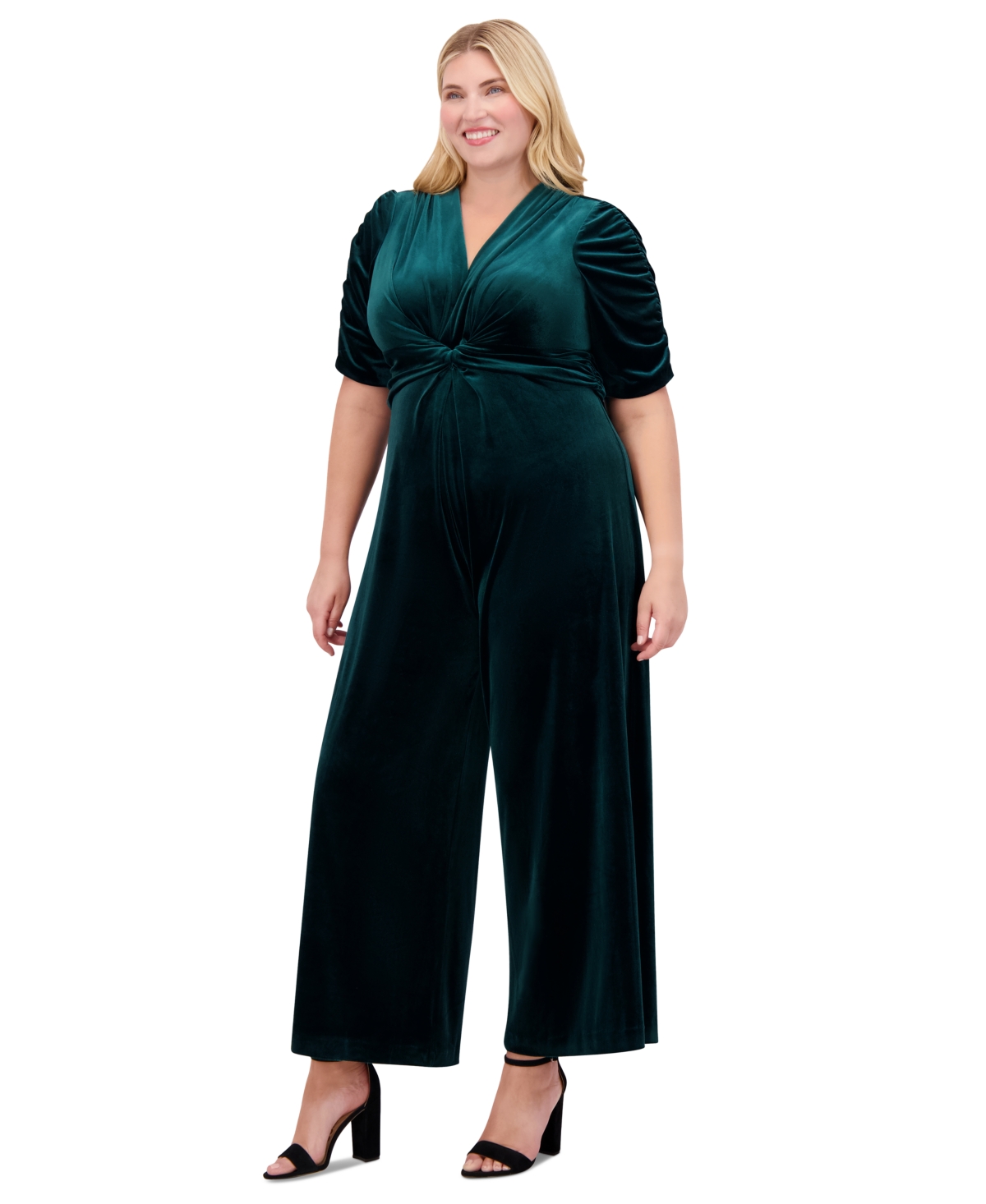 Vince Camuto Plus Size Cat V-Neck Twist-Detail Velvet Jumpsuit