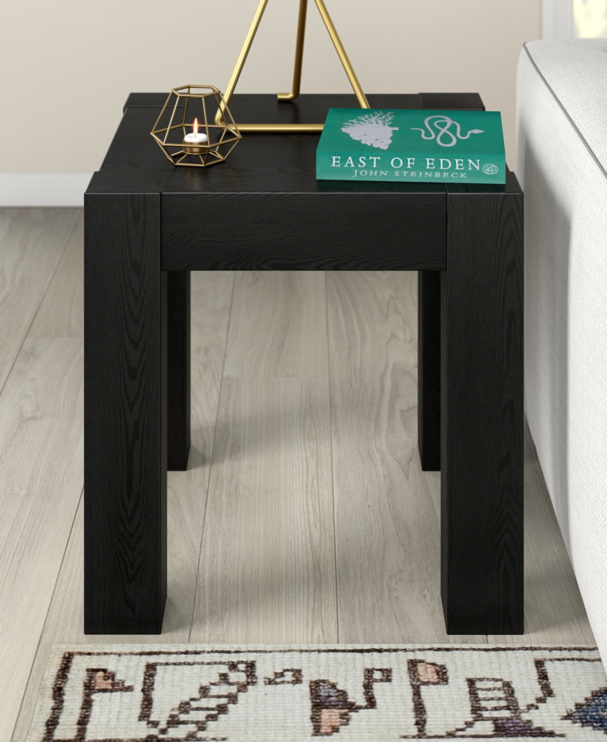 Hudson & Canal 22" Langston Wide Square Side Table In Black Grain