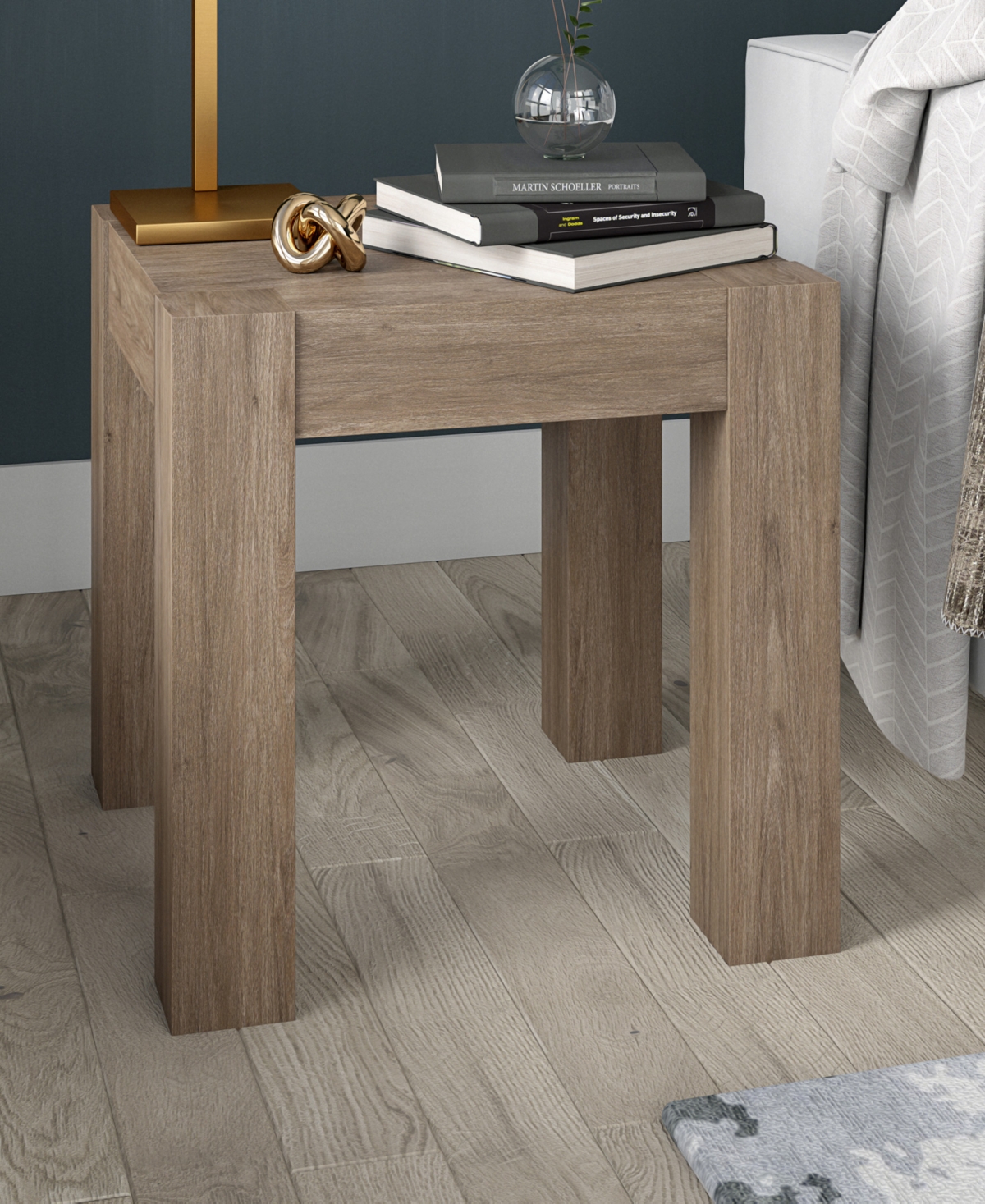 Hudson & Canal 22" Langston Wide Square Side Table In Antiqued Gray Oak