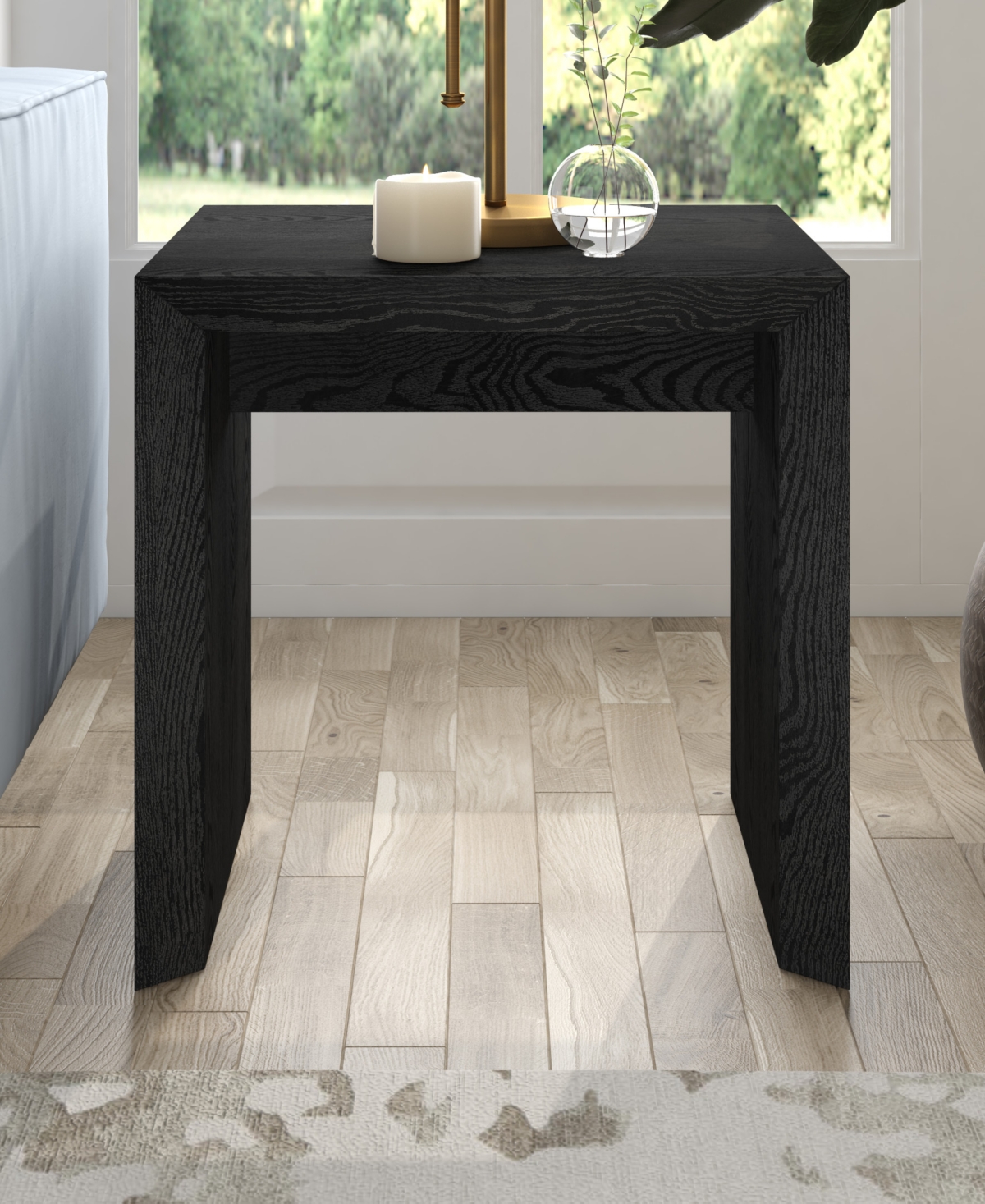 Hudson & Canal 22" Oswin Wide Rectangular Side Table In Black Grain