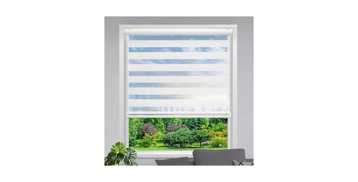Lauren Taylor Cordless Zebra Blinds for Windows - 100% Polyester Pull Down Roller Shades for Windows, Dual Layer Sheer or Privacy Light Control Day &