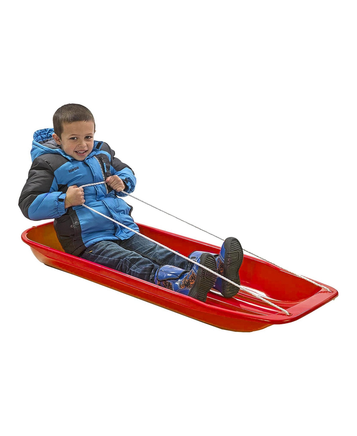 Lucky Bums Kids 48 Inch Plastic Snow Toboggan Sled with Pull Rope, Red (3 Pack