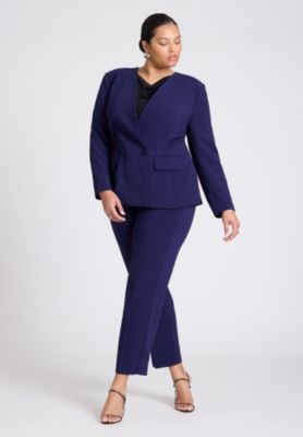 Plus Size The 365 Semi Stretch Double Breast Collarless Blazer