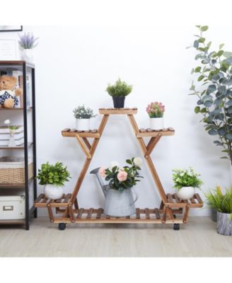 6 Tiers Wood Plant Stand Storage Triangular Flower Pot Holder for Outdoor Indoor