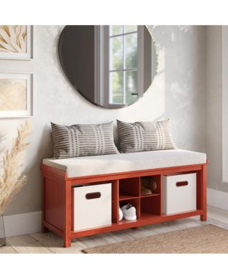 Solid Wood Entryway Bench - 2 Bins & 1 Shoe Divider