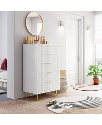 Dresser, Modern 5 Drawer Dresser for Bedroom with Gold Handle and Large Drawer
