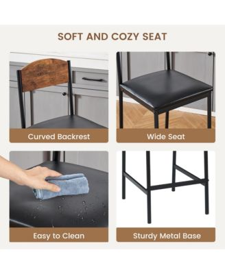 Bar Stools Set of 2, Kitchen Barstools with Footrest and Back, PU Leather Counter Height Bar Stools with Footrest