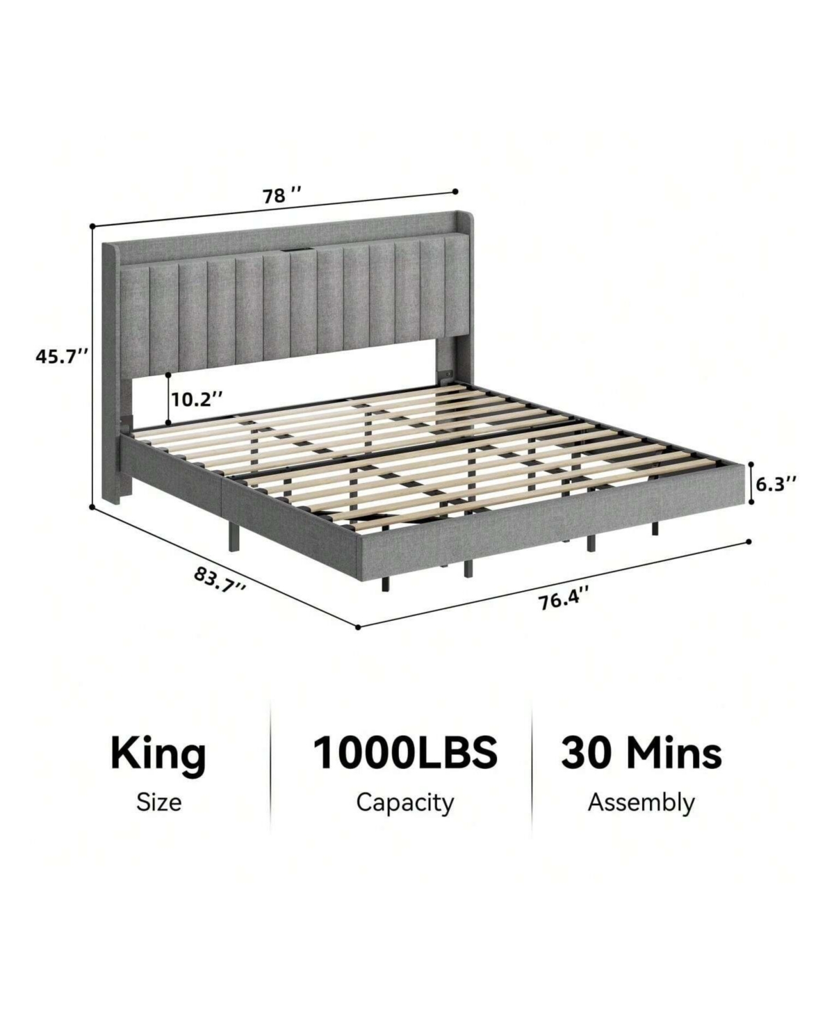 gaomon Full/Queen/King Size Floating Bed Frame With Charging Station & Storage Headboard, Upholstered Platform Bed Frame With Led Lights, Solid Wood S