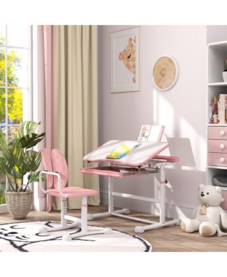 Adjustable Kids Desk and Chair Set with Tilt Desktop, Storage,