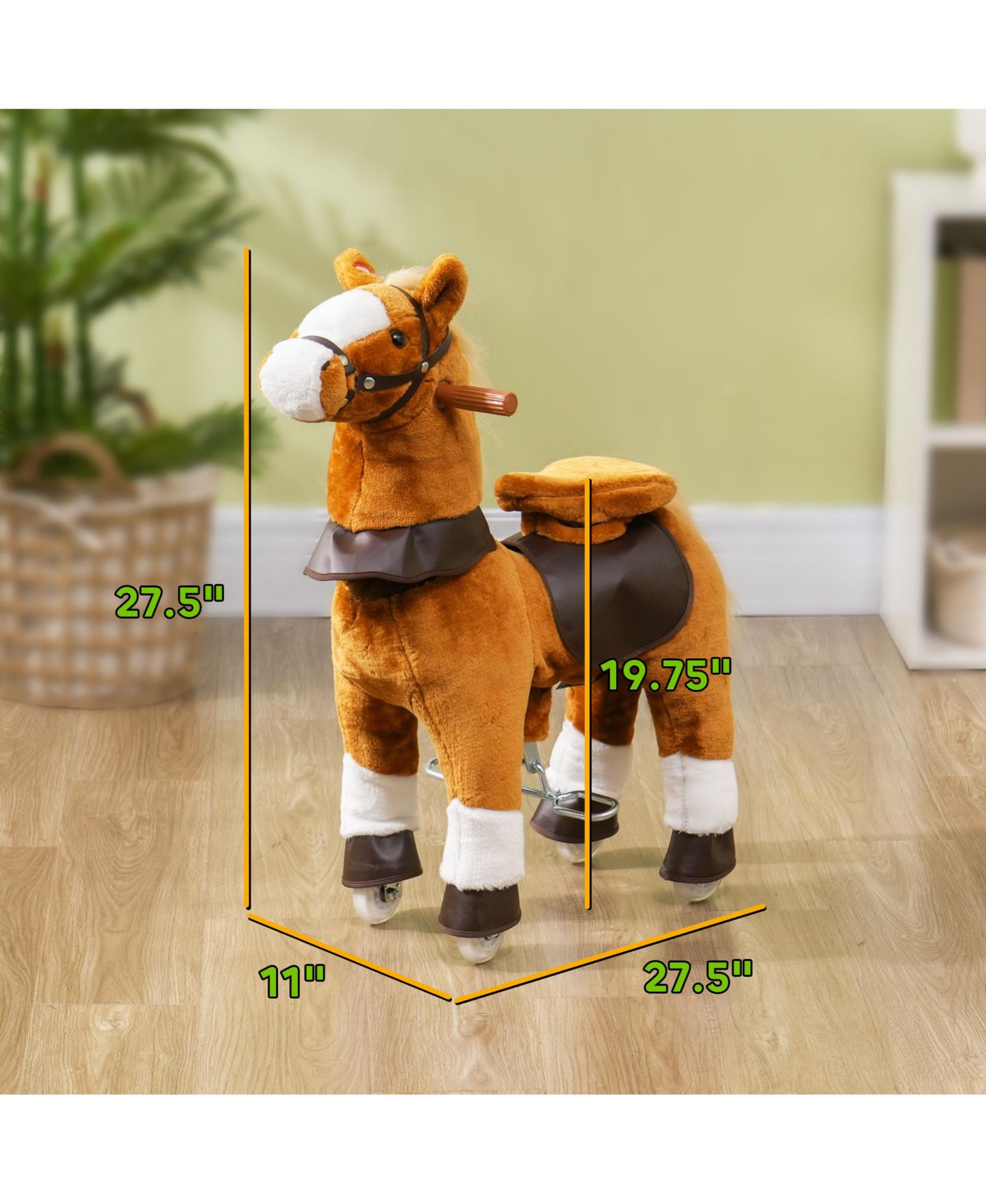 Детская мягкая игрушка Qaba Plush Ride-On Horse with Sound Effects, 132 lbs Capacity, Ages 3-7, цвет: Коричневый — фото 3
