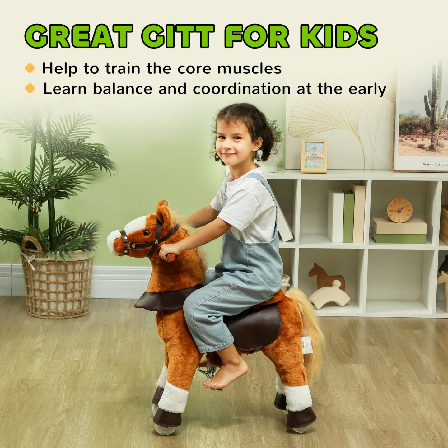 Детская мягкая игрушка Qaba Plush Ride-On Horse with Sound Effects, 132 lbs Capacity, Ages 3-7, цвет: Коричневый — фото 7