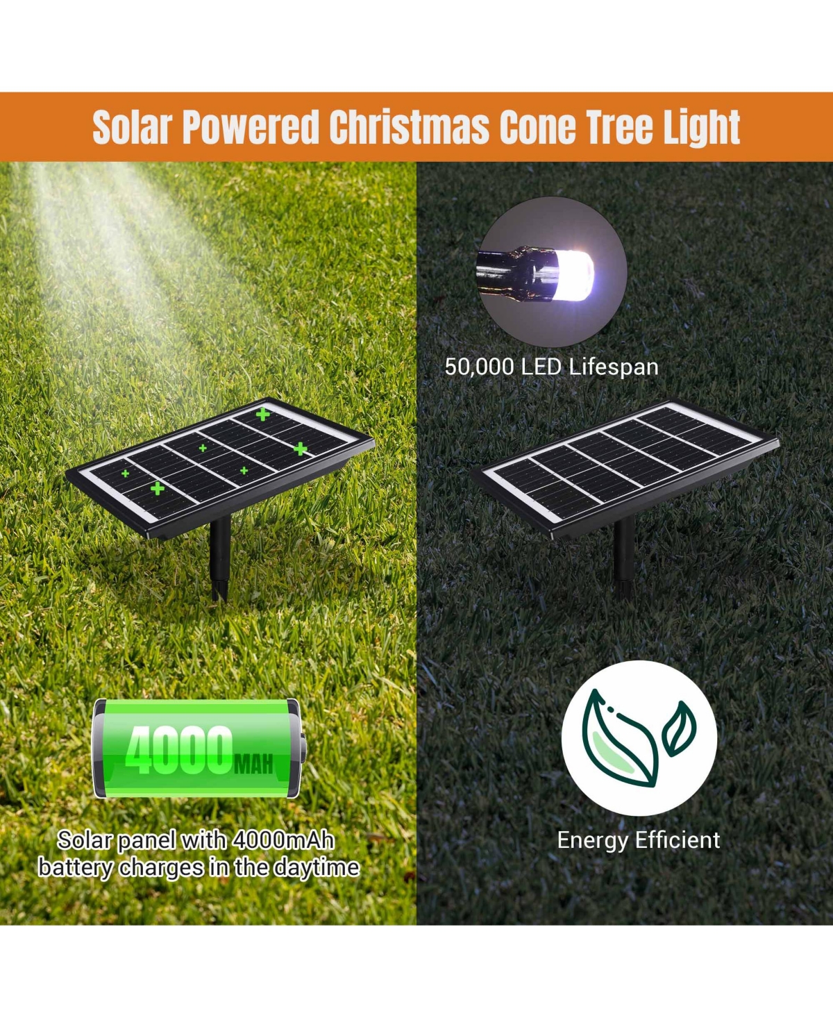Yescom Vast-Starry 12Ft Solar Christmas Cone Tree Light 1120 Led Light 8 Function Outdoor Holiday Decor- Warm white