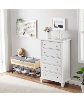 5 Drawers Dresser for Bedroom, White Dresser with Wide Drawers, Wood Chest of Drawers, Tall Dresser for Bedroom