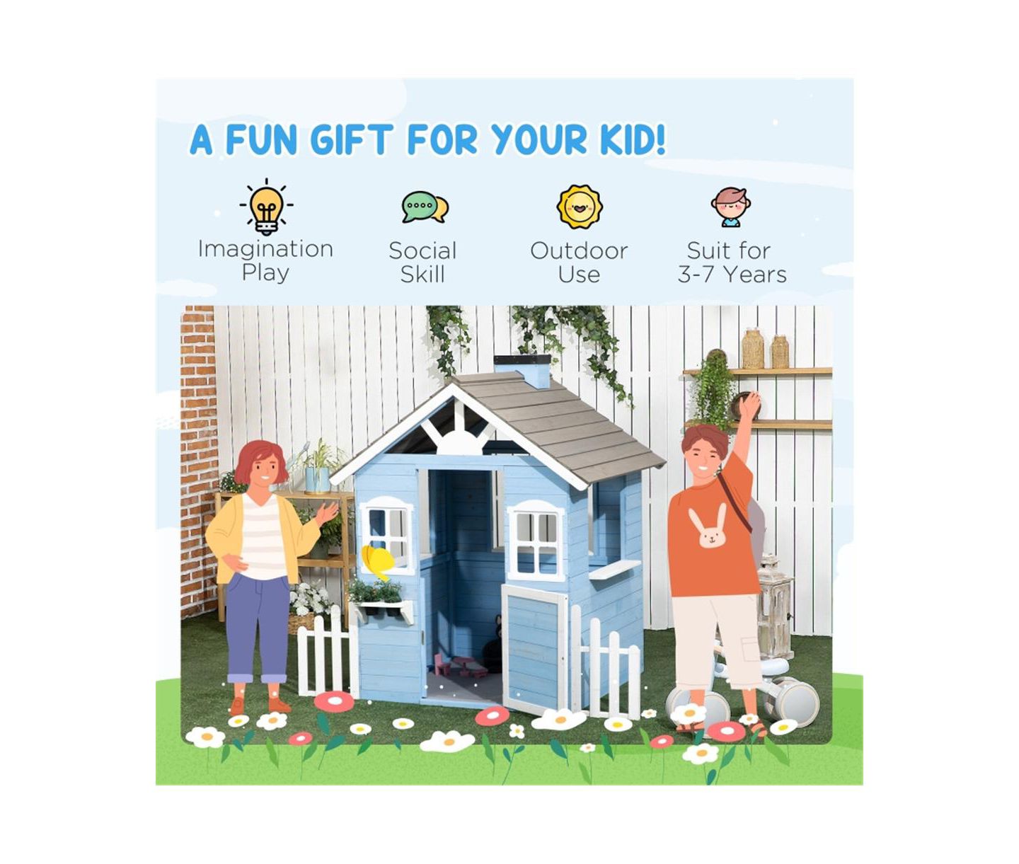 Детская игрушка Slickblue Kids Wooden Playhouse, Ages 3-7, цвет: Синий — фото 5