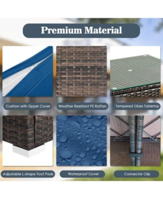 5 Pieces Cushioned Patio Rattan Furniture Set with Glass Table