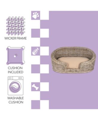 Curvy Classic Handwoven Rattan Pet Bed with Machine-Washable Cushion