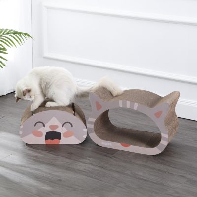 Opal 19" Modern Cardboard Happy Cat Head 2-in-1 Cat Cave Scratcher with Built-In Bell Toys and Catnip