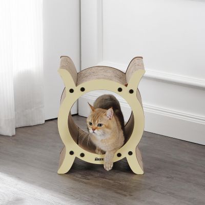 Nyan 16.5" Modern Cardboard Tunnel Cat Scratcher with Catnip, Almond