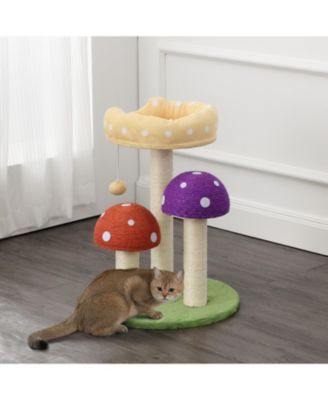 Pixie 22.5" 3-Tier Cottage Sisal Mushroom Cat Tree with Scratching Posts, Napping Perch, and Dangling Bell Toy, Multi
