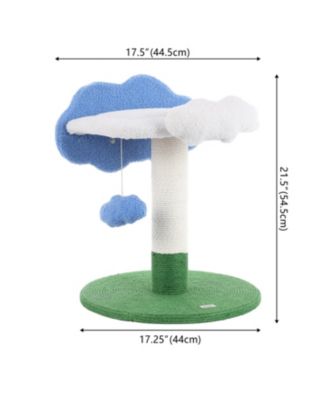 Sami 21.5" Modern Jute Cloud Cat Tree with Scratching Post, and Fuzzy Toy, White/Blue/Green