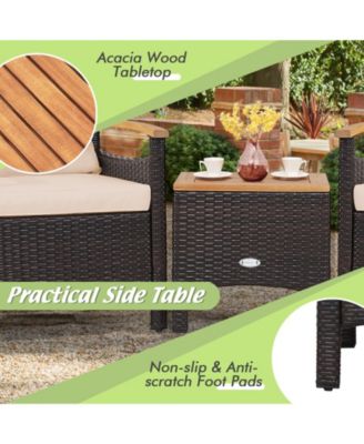3 Pieces Patio Rattan Furniture Set with Removable Cushions