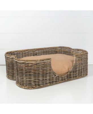 Scallop Tropical Handwoven Rattan Pet Bed with Machine Washable Cushion