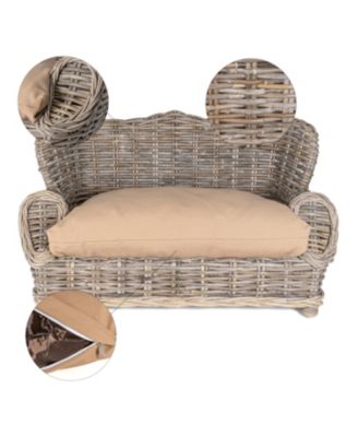 Classic 27.5" x 18" Mediterranean Handwoven Rattan Pet Daybed with Machine-Washable Cushion, Kubu Gray