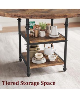 1Pc MDF 47-Inch Round, 1.59-Inch Thick Top with Storage Shelves & Roman Metal Legs Dining Table