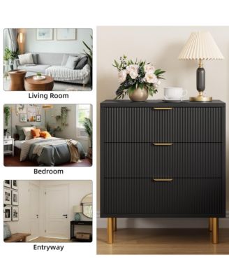3-Drawer Wood Dresser with Gold Handles, Large Storage | Modern Double Chest for Bedroom