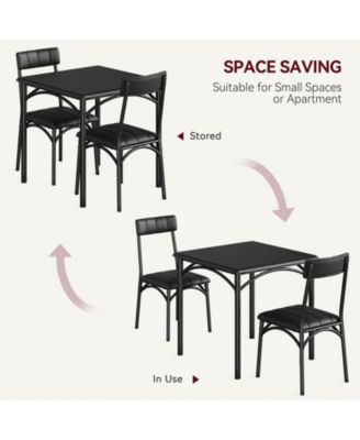 3 Piece Dining Set for 2 Upholstered Cushion Chairs Rectangular Table Space Saving Design