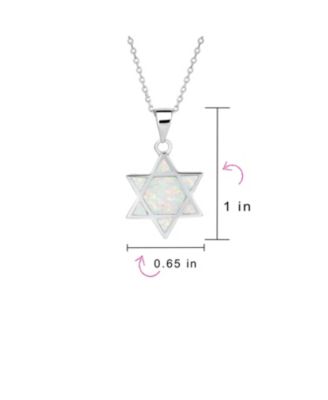Hanukkah Magen Judaic Inlay Created White Opal Star Of David Pendant Necklace Bat Mitzvah .925 Sterling Silver