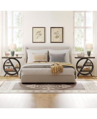 End Table Set of 2, 3-Tier Narrow End & Side Table with Storage and with Geometric Metal Frame, Industrial Nightstand and Bedside Table