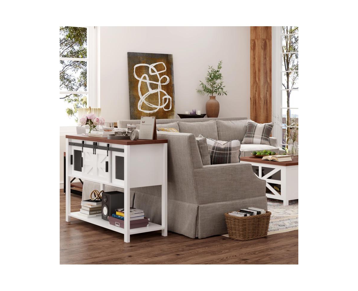 gaomon Entryway Table with Sliding Barn Doors, Adjustable & Open Shelf, Console Sofa Table with Storage