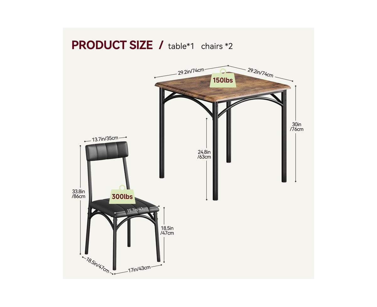 gaomon Dining Table Set for 2 with Cushion Chairs, 3 Piece Kitchen Table and Upholstered Chairs for Kitchen Apartment Dining Room Small Space, Rustic