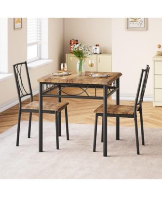 Kitchen Dining Room Table Set for 2 with Chairs, Dining Table with 2 Chairs, 3 Piece Dining Table Set, Rustic Brown