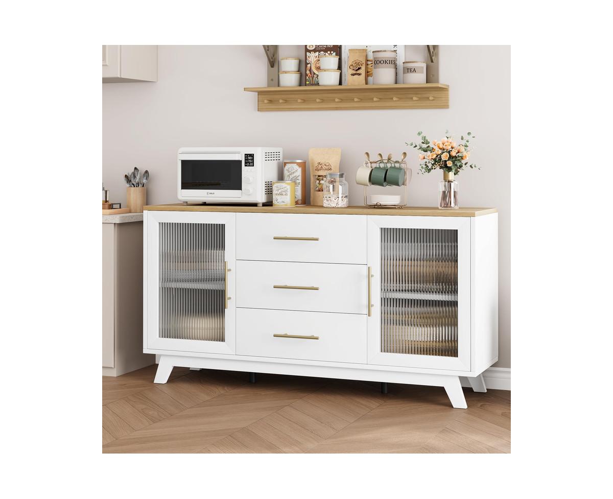 gaomon Coffer Bar Cabinet with 2 Fluted Glass Doors, 56