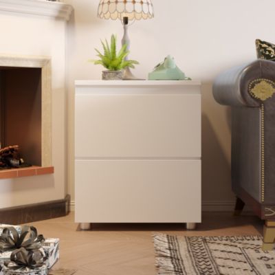 2-Drawer White Nightstand, End Table,Bedroom Bedside Dresser Chest