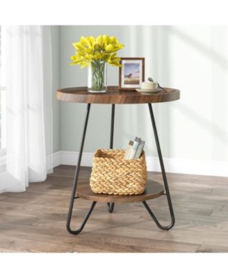 2-Tier End & Side Table with Metal Legs, Modern Industrial Beside Table, Small Accent Table Snack Table