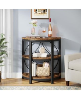Half Circle Side & End Table with Storage Shelf & Metal Frame, 26-Inch Tall Half Moon Table, Narrow Nightstand