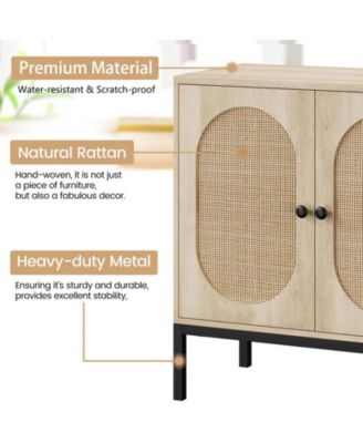 Buffet Cabinet, Rattan Storage Cabinet with Doors and Shelves, Accent Cabinet Sideboard, Wood Console Cabinet with Storage Entryway Cabinet