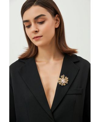 Pave Cubic Zirconia and Freshwater Pearl Snowflake Multi Way Brooch Pendant