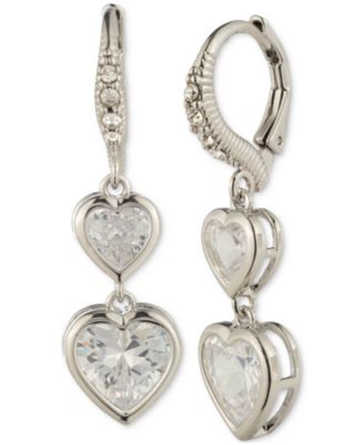 Givenchy - Silver-Tone Crystal Double Heart Leverback Drop Earrings
