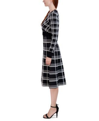 Robbie Bee Women's Plaid Belted Long-Sleeve Fit & Flare Dress - Macy's