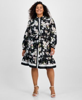 Anne Klein - Plus Size Floral Button-Front Belted Shirtdress