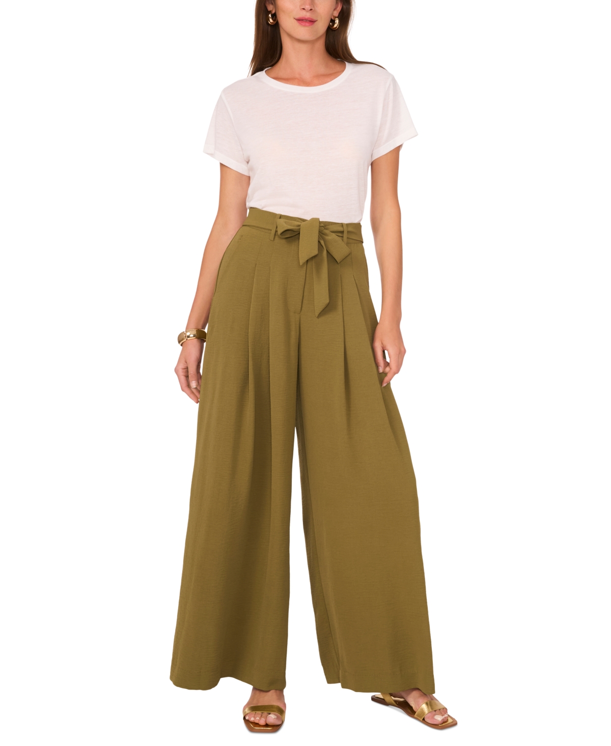 Vince Camuto Women's High-Rise Wide Leg Tie-Belt Pleated Trousers
