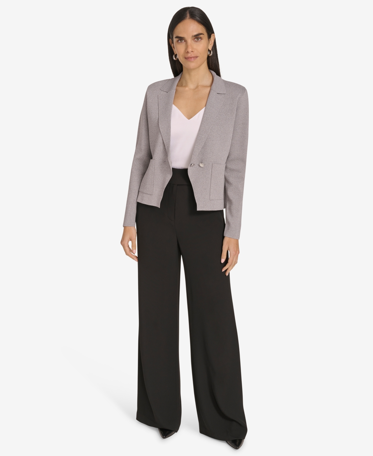 Calvin Klein Women's Two-button Sweater Blazer In Grey Heather